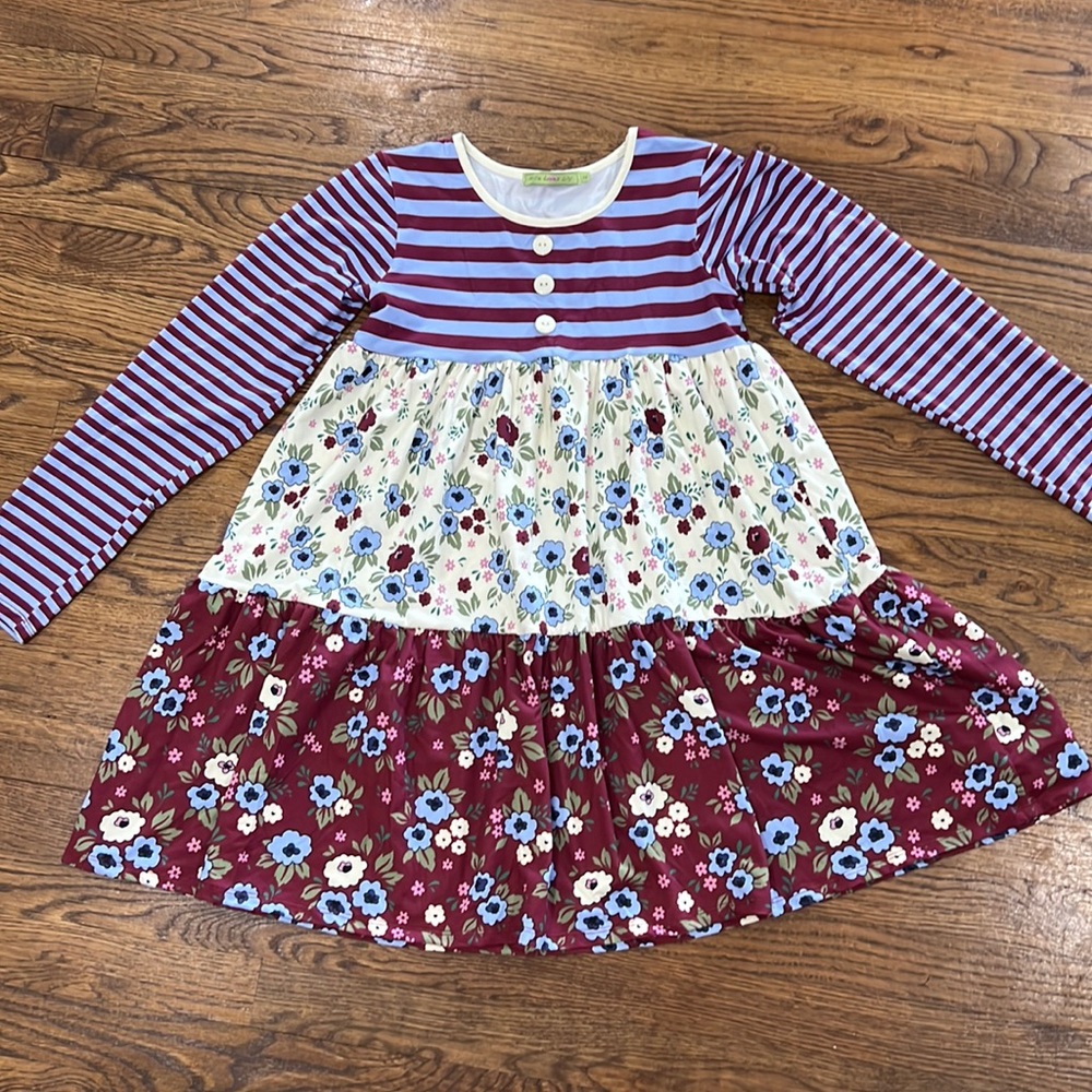 Millie Loves Lily jersey knit tiered long sleeve dress. NWOT. Girls size 14.